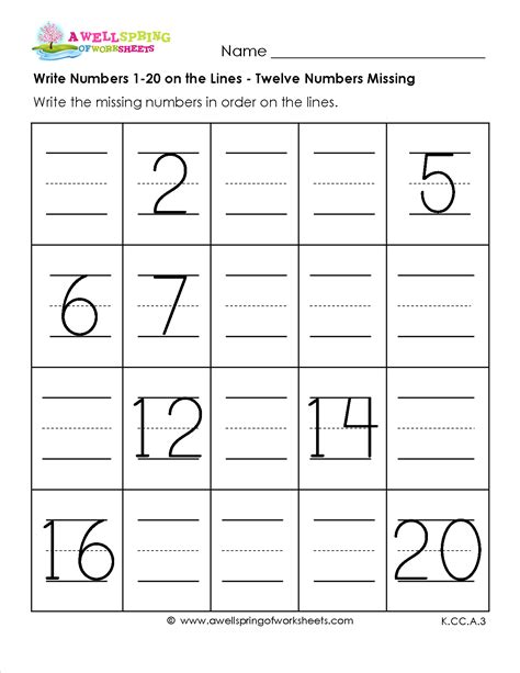 Write Numbers 1 20 On The Lines Kids Can Practice Writing The Numbers