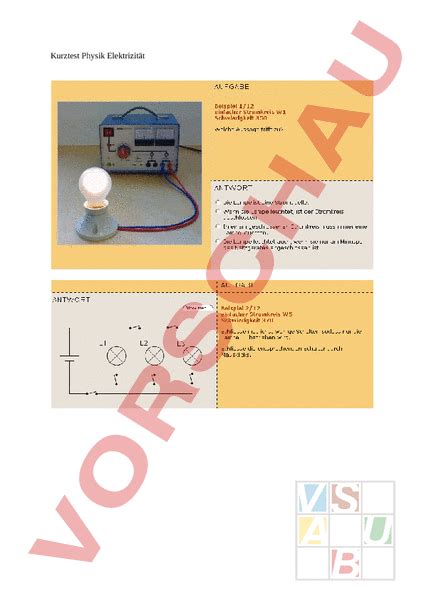 Arbeitsblatt Kurztest Physik Elektrizität Physik Elektrizität