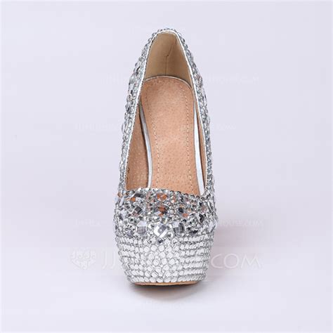 Womens Real Leather Stiletto Heel Closed Toe Pumps With Rhinestone