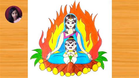 How To Draw Holika Dahan Holika And Prahlad Drawing Holi Special