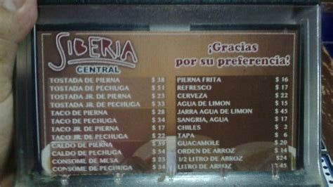 Carta Del Restaurante La Siberia Central Monterrey Av Rodrigo G Mez