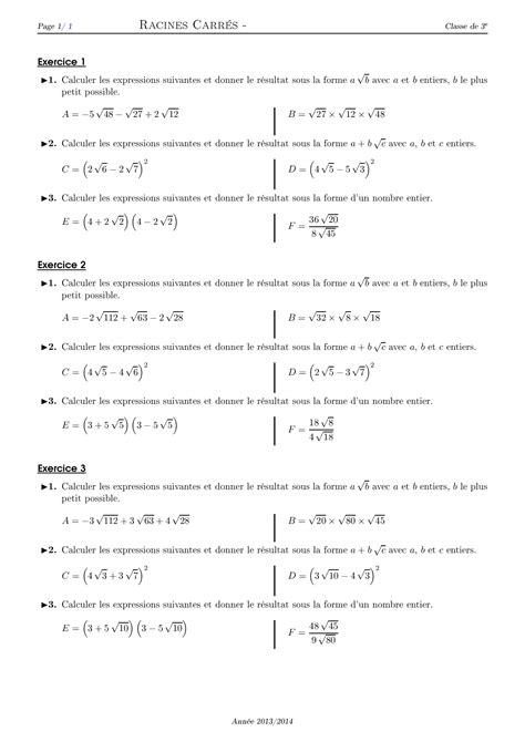 Racines Carr Es S Rie D Exercices Alloschool