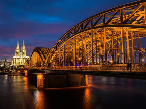 Cologne Castle Rhine River Bridge Night Preview