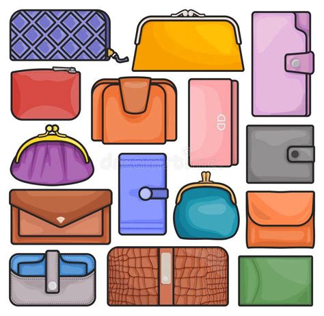 Icono De Conjunto De Colores Aislados De La Cartera De Cuero Cartera