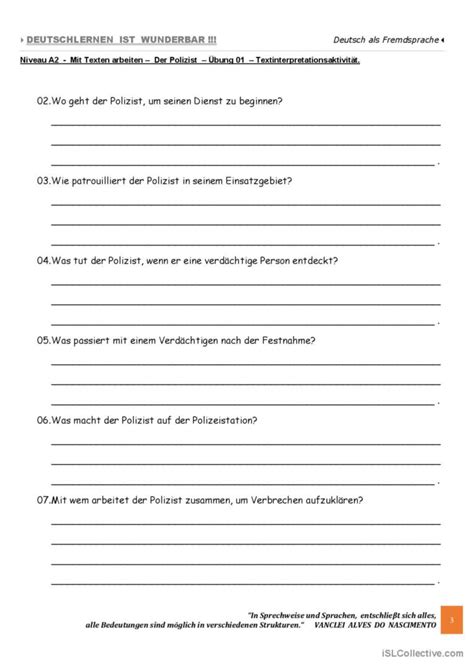 B1 Mit Texten arbeiten Der Poliz Deutsch DAF Arbeitsblätter pdf doc