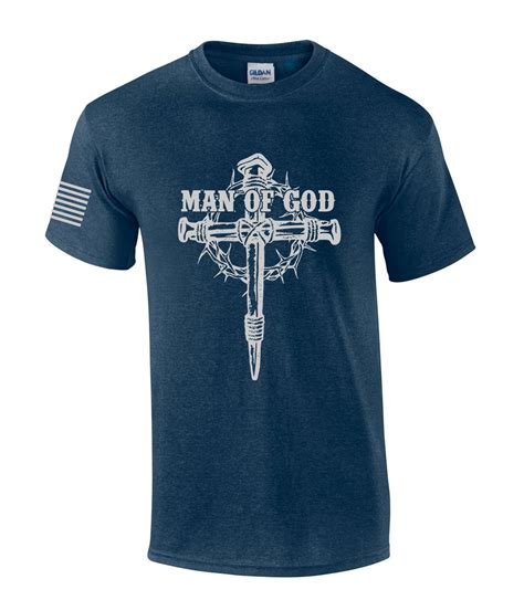 Man Of God Nail Cross Crown Of Thorns Mens Christian Short Sleeve T