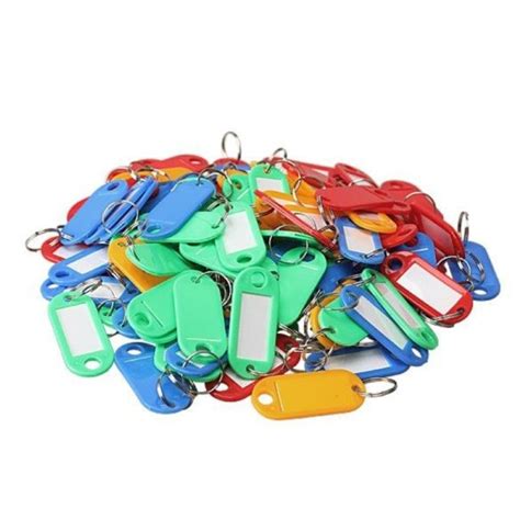 100 Pcs Plastic Key Tags ID Label Keyring With Key Chain Tag Card Split