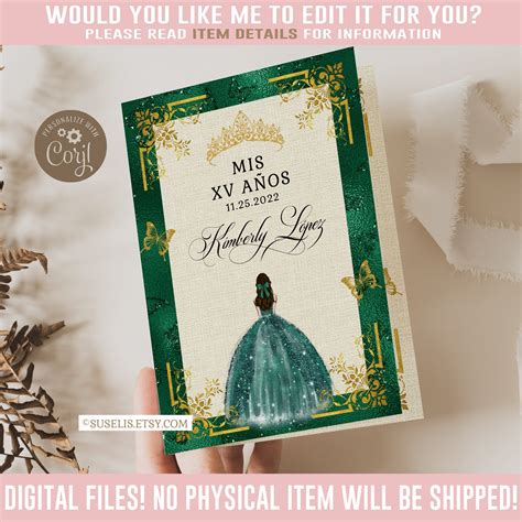 EDITABLE Bi-fold Quinceanera Program Template, Emerald Green Flowers