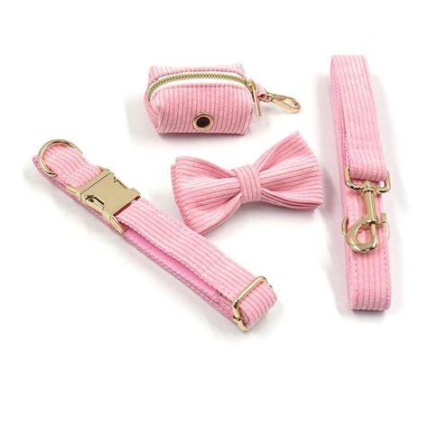 Pink Pleasure Corduroy Set - Dog Collar, Bow, Leash & Waste Bag Holder | Bag holder, Dog collars ...