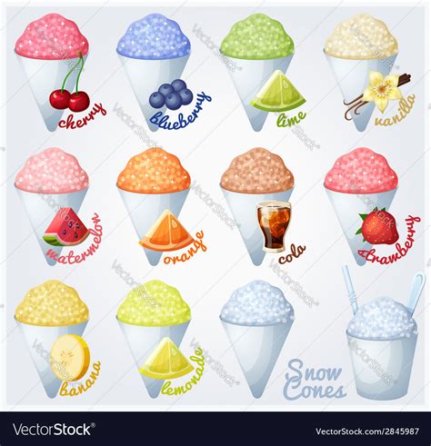 Set Of Snow Cones Shaved Ice Royalty Free Vector Image