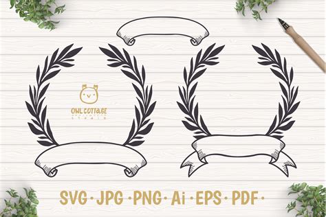 Laurel Leaf Ribbon Banner SVG Floral Monogram Wedding Sign 403357