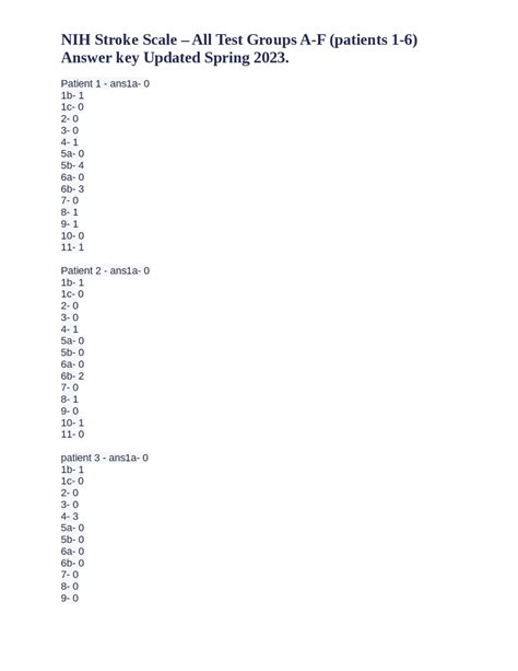 Nih Stroke Scale All Test Groups A F Patients Answer Key