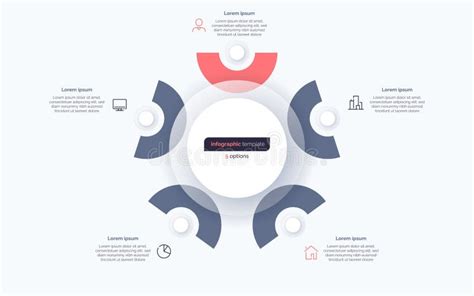 Five Option Circle Infographic Diagram Vector Illustration Stock