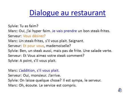 Jaime Sek Dialogue Au Restaurant