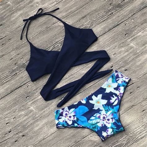 2018 Women Sexy Bikini Ladies Bandage Floral Printed Swimwears Female