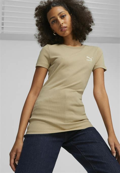 Puma Classics Slim T Shirt Basic Sand Dune Beige Zalando Be