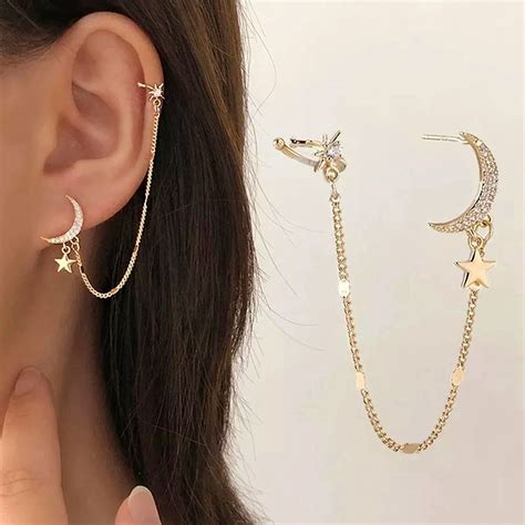 Earring Cuff Chain Long Chain Earrings Ear Cuff Earings Clip On