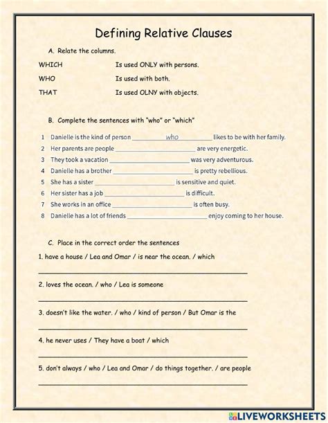 Esl Worksheets Relative Clauses Interactive Activities School