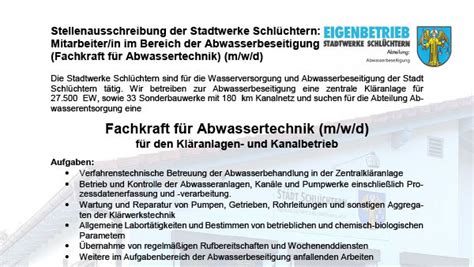 Das Jobangebot Des Tages Fachkraft F R Abwassertechnik