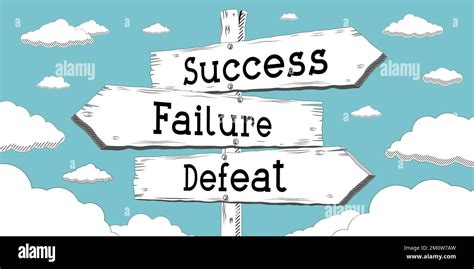 Success Failure Defeat Outline Signpost With Three Arrows Stock