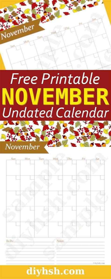 November Undated Calendar Free Printable