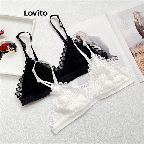 Lovito Bralette Casual De Renda Lisa Para Mulheres Lnl Shopee Brasil