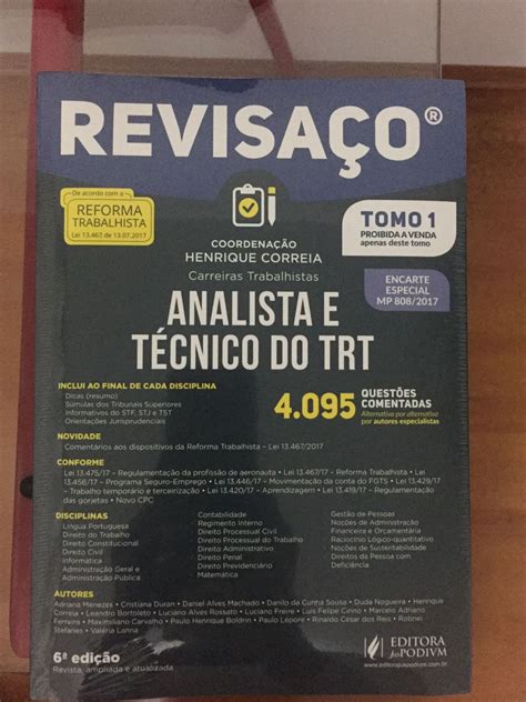 Livro Revisa O Analista E T Cnico Do Trt Livro Juspodivm Nunca