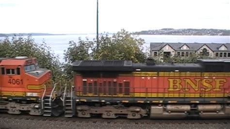 Union Pacific And Bnsf Freight Trains Along Tacoma Waterfront Youtube