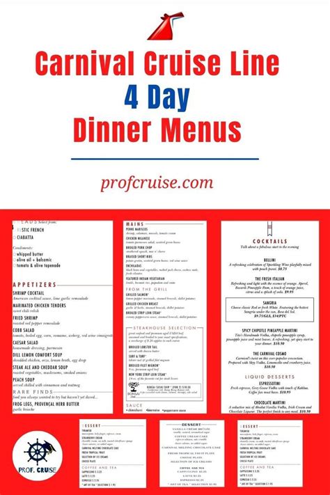 Carnival 4 Day Cruise Dinner Menus Carnival Cruise Line Carnival