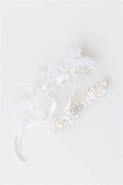 Wedding Garter Set With Eyelash Lace And Sparkle Detail