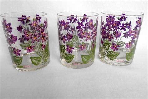 3 Violet Cora Glasses Handpainted Lowball Rocks Who Doesn T Love Violets So Pretty They Would