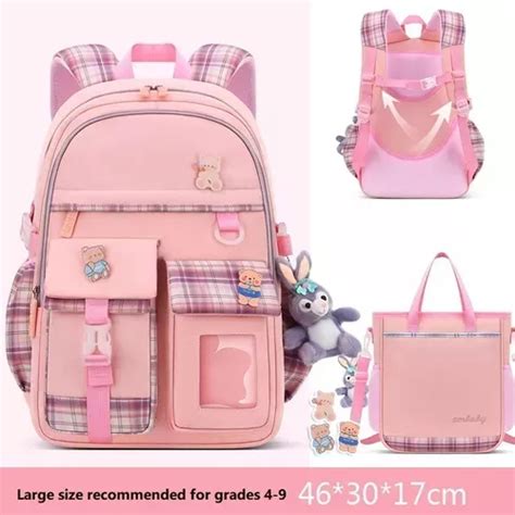 Conjunto De Mochilas Para Niñas Hombro Bolsa Kawaii Grande Color Rosa