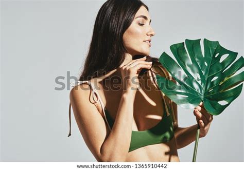 Woman Palm Leaf Dark Hair Naked Stock Photo Shutterstock
