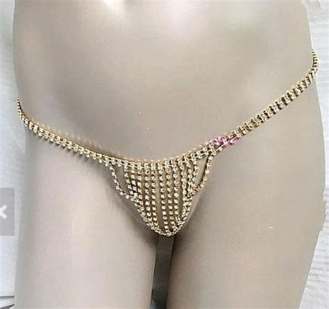 Charming Rhinestone Bikini Thong Panties For Women Crystal Etsy