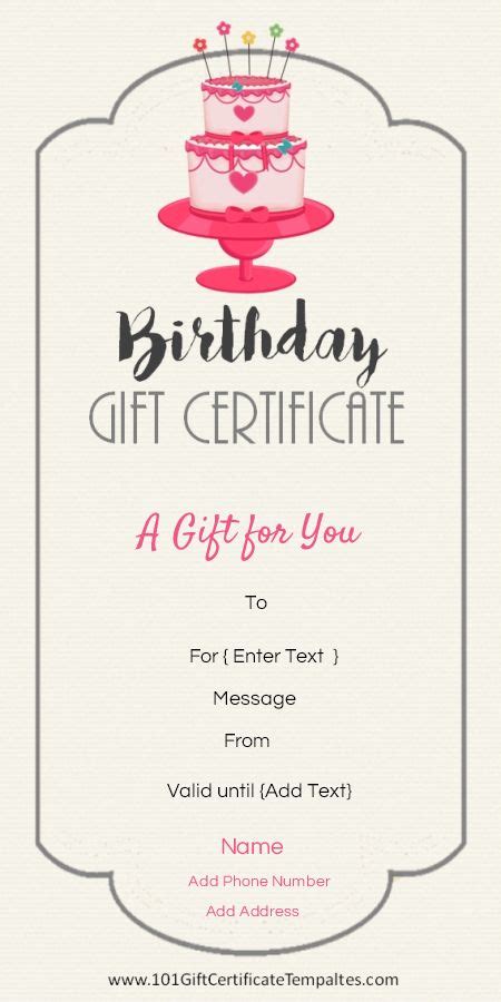 Birthday Gift Certificate Templates - 101 Gift Certificate Templates | Free birthday gifts, Free ...