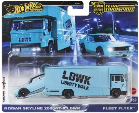 Hot Wheels Transportator Fleet Flyer Cu Masinuta Nissan Skyline 2000 Gt R Lbwk Cel Ro