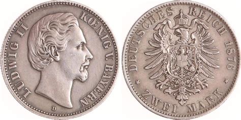 Bayern 2 Mark 1876 D Ludwig II 1864 1886 Sehr schön vorzüglich MA