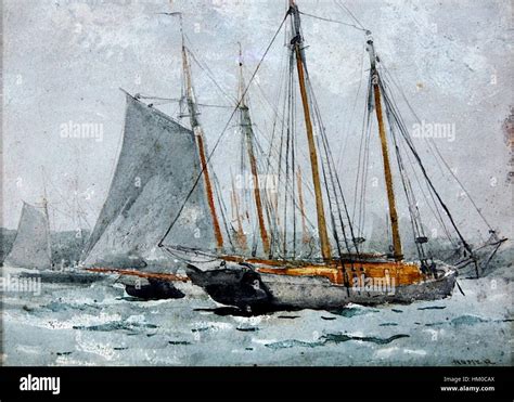 Winslow Homer Three Schooners At Anchor Gloucester Stock Photo