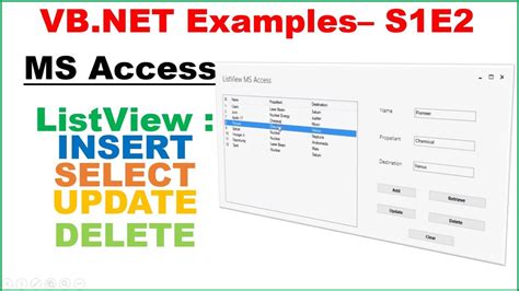 Vb Net Examples S E Listview Ms Access Insert Select Update Delete