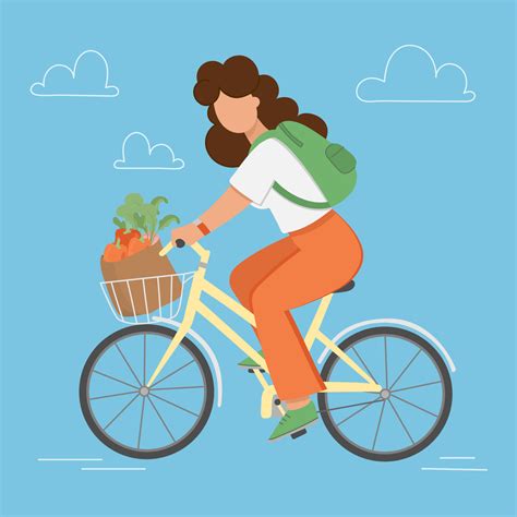 Bike Garden Flat Style Woman Shopping Vector Illustration