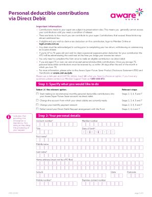 Fillable Online Personal Deductible Contributions Via Direct Debit Fax