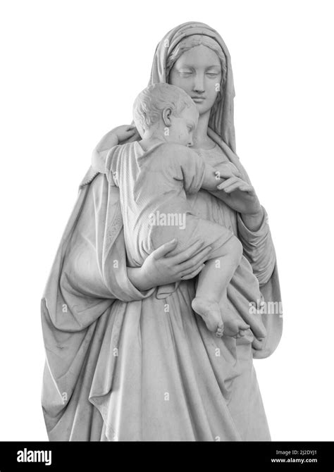 Statue Of The Virgin Mary And Baby Jesus Black And White Stock Photos