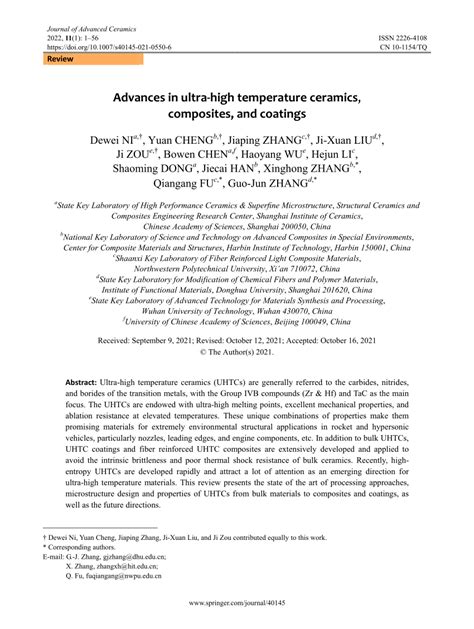 PDF Advances In Ultra High Temperature Ceramics Composites And Coatings