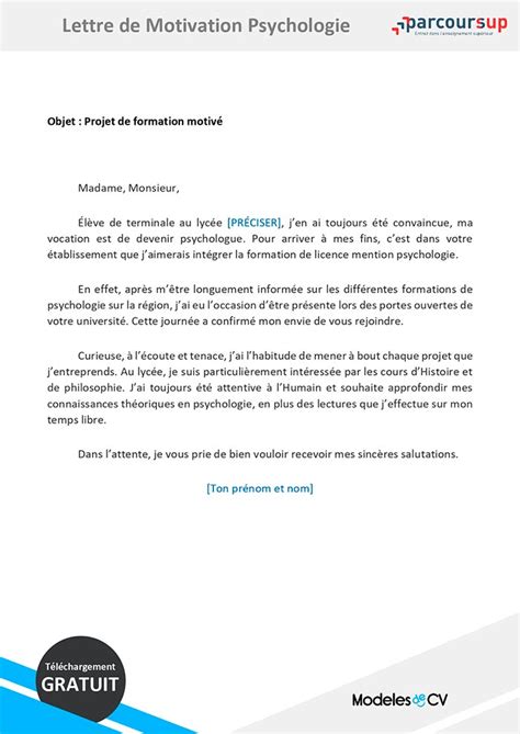 Lettre De Motivation Licence Psychologie Parcoursup