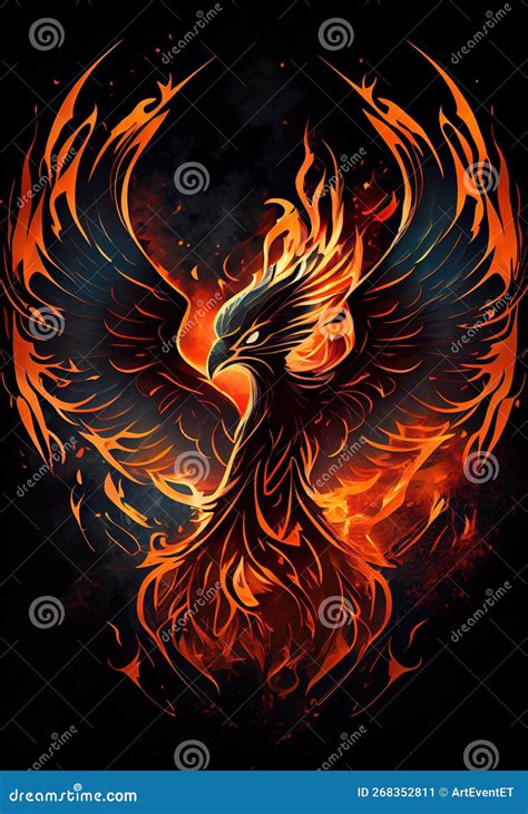 Burning Bird Phoenix Rising Form Flames And Fire Logo Stock