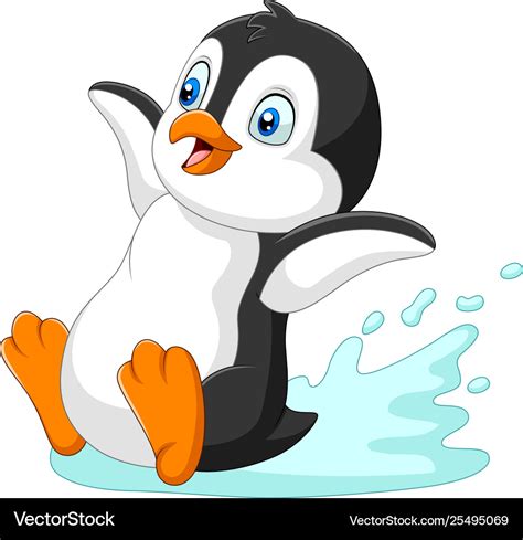 Cartoon penguin sliding on water Royalty Free Vector Image