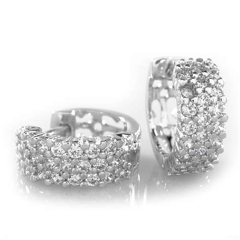 18k White Gold 3 Row Huggie Hoop Earring Nivs Bling