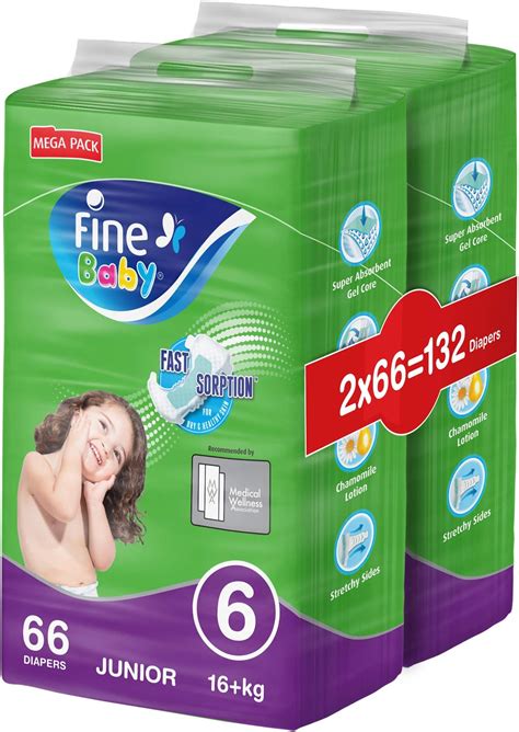 Fine Baby Diapers Doublelock Technology Size 6 Junior 16kg Mega