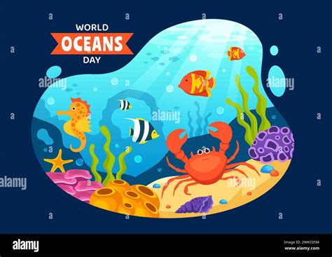 World Oceans Day Vector Illustration To Help Protect And Conserve Ocean