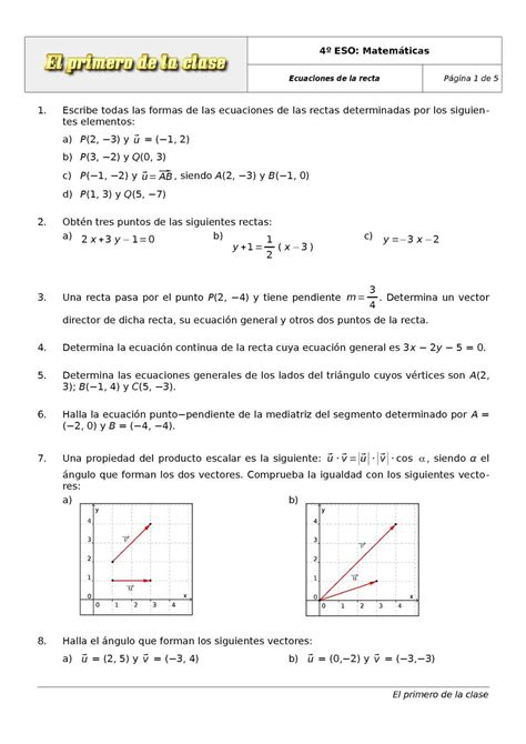 Eso Ejercicios De Matem Ticas Ecuaciones De La Recta Ii Line